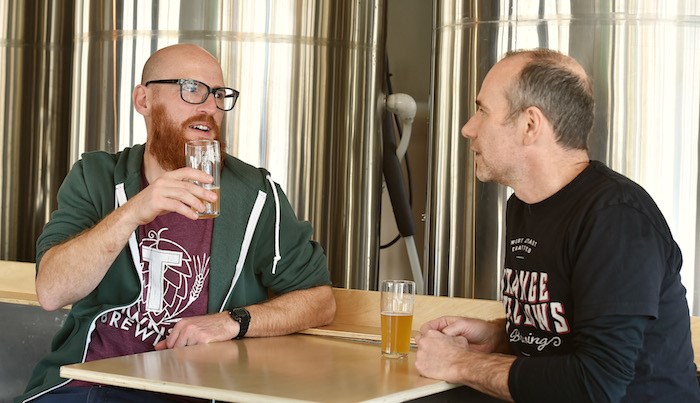  Townsite's brewing engineer Cedric Dauchot (left) and Strange Fellows beer particularist Iain Hill.