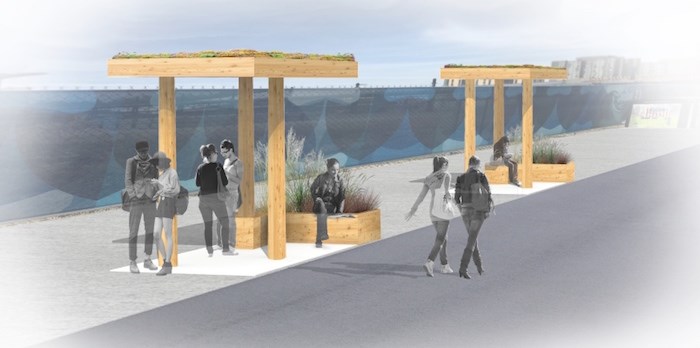  n artist’s rendering of a proposed “green roof” bus shelter at UBC. Illustration Karianne Howarth