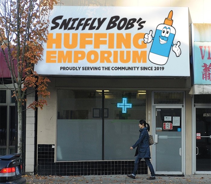  Sniffly Bob's Huffing Emporium is not a real business, nor do we promote the idea of abusing inhalants. This is a satirical column.