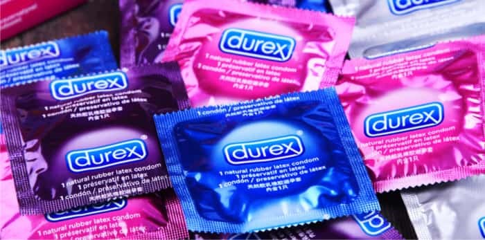  POZNAN, POL - SEP 28, 2018: Products of Durex, a brand of condoms originally developed and produced in the UK by SSL International, since 2010 owned by Anglo-Dutch company Reckitt Benckisern / Shutterstock