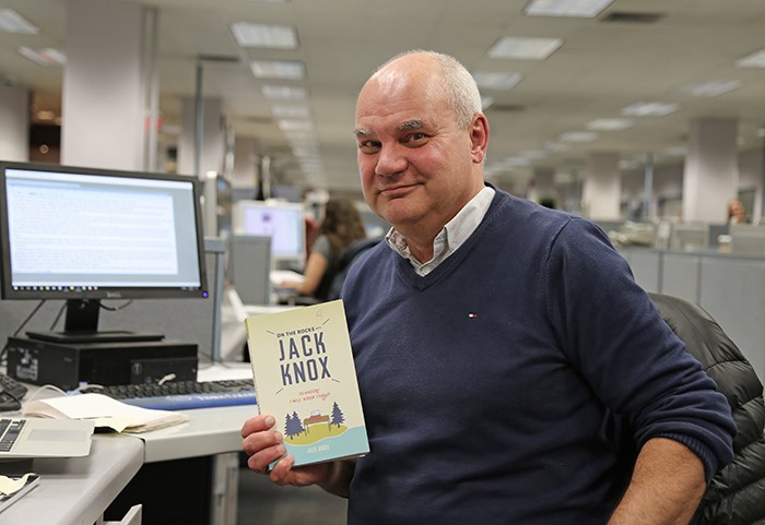  Jack Knox at his desk at the Times Colonist in Vancouver. Photo Bob Kronbauer