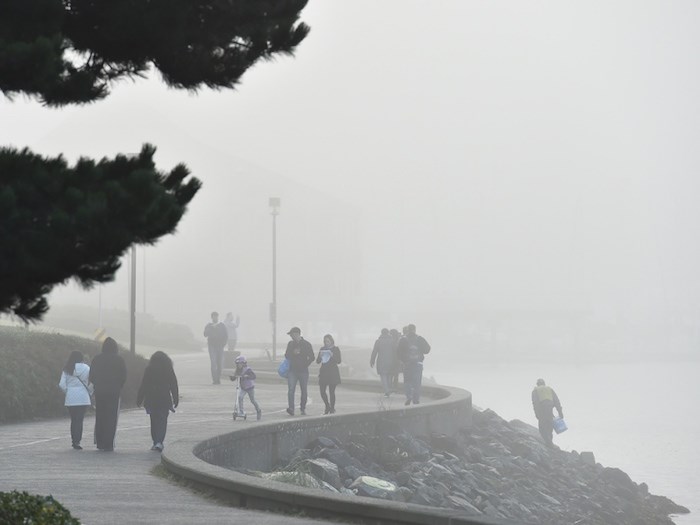  A strong inversion over the south coast has trapped an extensive area of fog over the Strait of Georgia and surrounding areas, says Environment Canada. Photo Dan Toulgoet