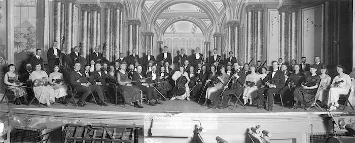  Vancouver Symphony Orchestra on stage at The Orpheum, c. 1930. (Vancouver Archives)