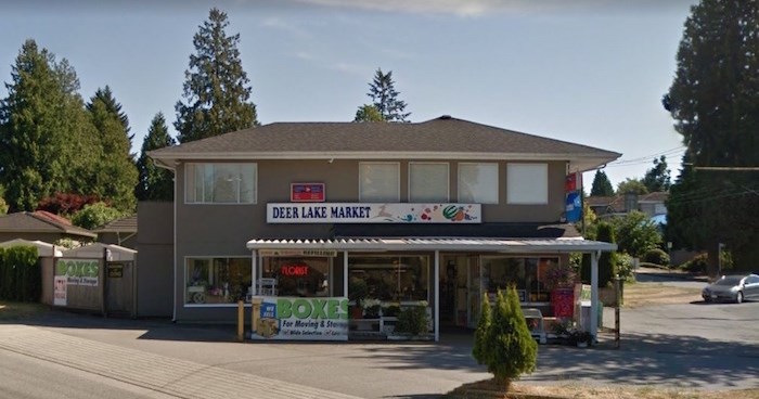  Deer Lake Market was robbed on Nov. 16, 2017. It was one of two robberies in Burnaby in two days involving a man in a black skeleton mask brandishing a handgun. - Google Street View
