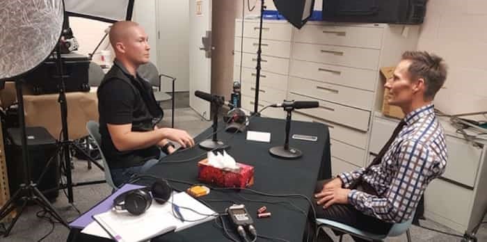  Const. Jordan MacWilliams and Chief Neil Dubord recording the podcast.