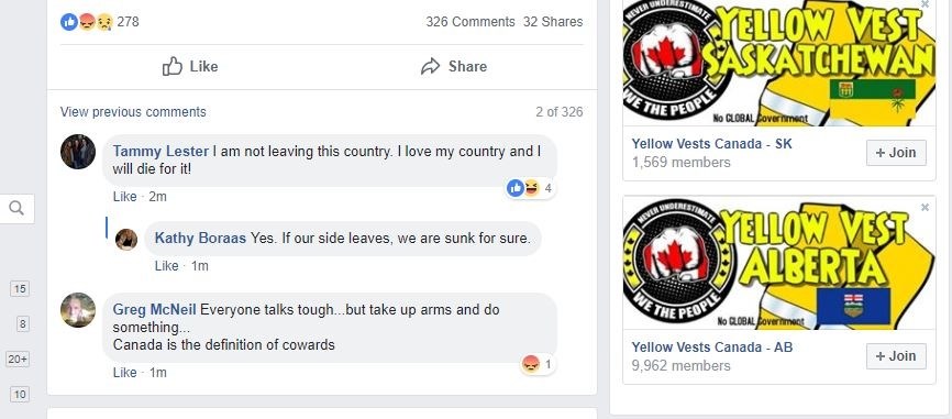  This screenshot of the yellow vests Facebook page includes one member encouraging people to 