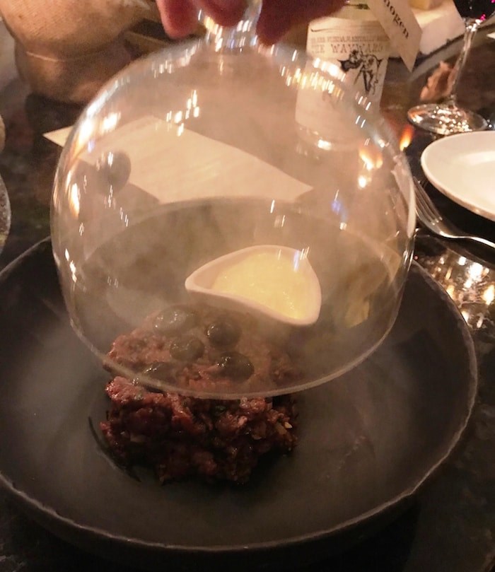  Elk tartar served with smoke under glass at ARC at Fairmont Waterfront. Photo Sandra Thomas