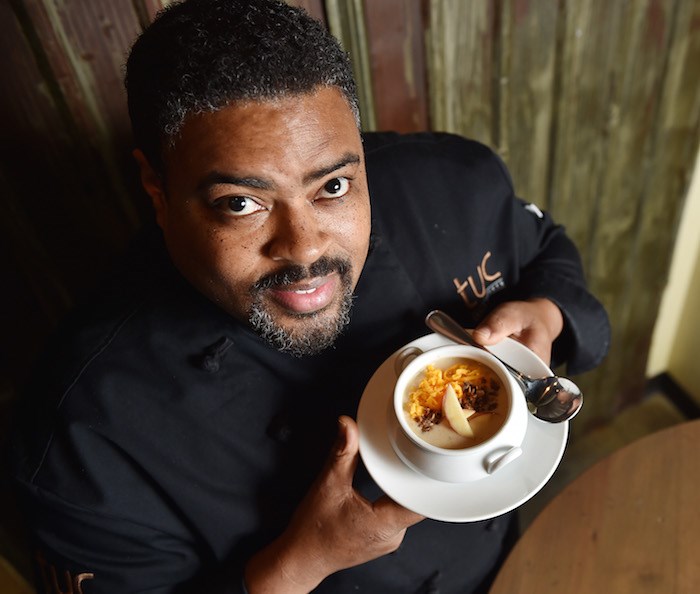  TUC Craft Kitchen chef Roy Flemming’s hearty beer and cheddar soup features Strange Fellows Guardian IPA and is topped with a homemade oat crumble. Photo by Dan Toulgoet