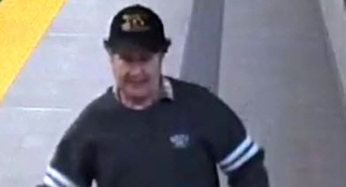  Transit Police released this image of a suspect who departed a SkyTrain car in Burnaby. Anthony Dennis Gulbrandsen turned himself in after the image was made public. Photo courtesy Metro Vancouver Transit Police. 