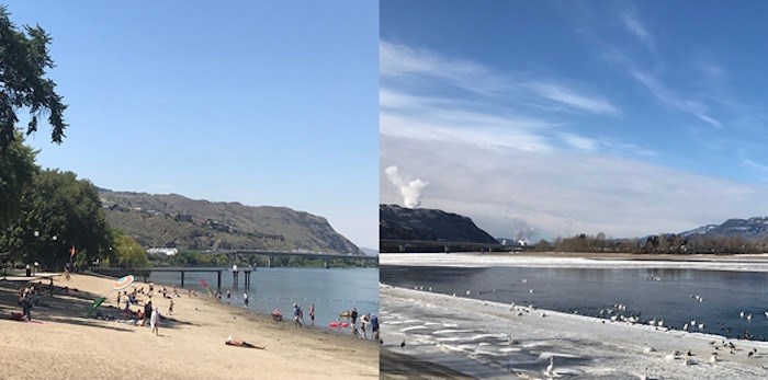  Kamloops has seen its share of extreme weather events. Pictured above: Riverside Park in the summer and winter. (Brendan Kergin)