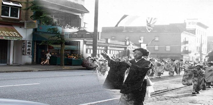  A parade in Japantown. - On This Spot / City of Vancouver Archives