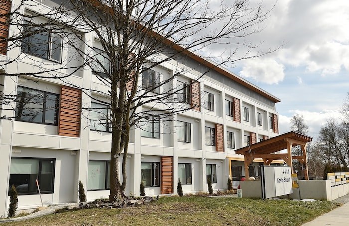 The 52-unit modular housing building on Kaslo Street is known as Sarah Ross House, and it opened in 2018. Photo by Dan Toulgoet/鶹ýӳCourier
