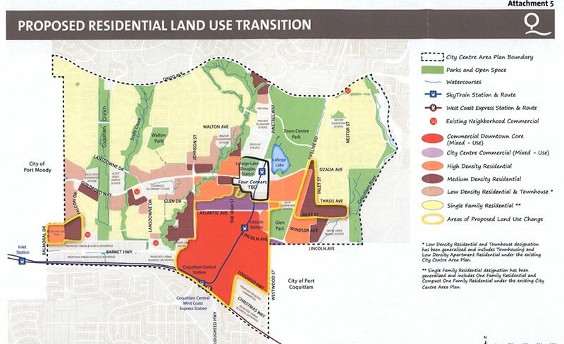  Proposed residential land use transition for the City of Coquitlam. Image via City of Coquitlam