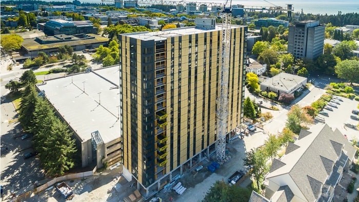  Brock Commons is an 18-storey student residential building at UBC made out of cross-laminated timber. Image via YouTube