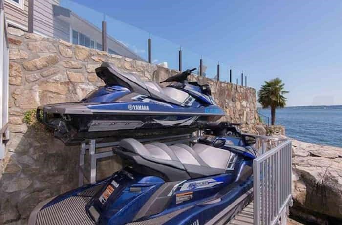  This automatic hoist will lower your two new jet skis (included in the price) into the ocean, and away you speed for your next spy mission. Listing agent: Nafiseh Samsam