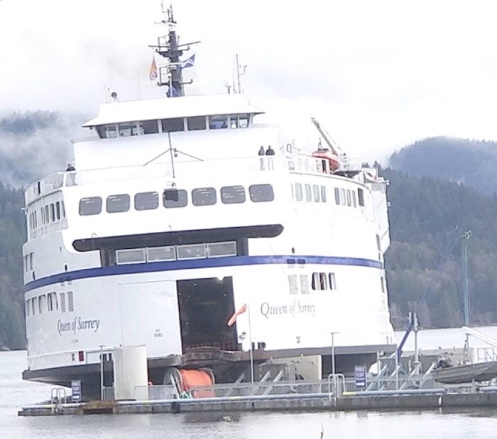  Queen of Surrey waiting for a tug to arrive to tow it off the Stormaway dock. Photo by Buddy Boyd.