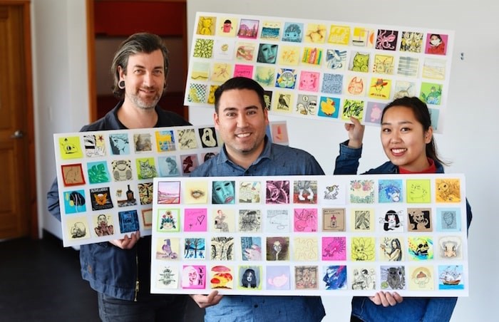  Chris Bentzen, Jeff Chiba Stearns and Flavia are the co-organizers of this weekend's STICKY: A Post-it Note Art Show at the Arts Factory. Photo by Jennifer Gauthier.