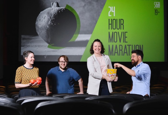  Cinematheque staffers Lizzie Brotherston, Isaac Renert, Kate Ladyshewsky and Shaun Inouye while be in need of serious caffeine this weekend as they attempt to push through 24 hours' worth of continuous films. Photo by Jennifer Gauthier