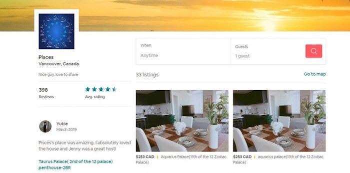  An Airbnb user called Pisces has 26 listings in Richmond. Screenshot.