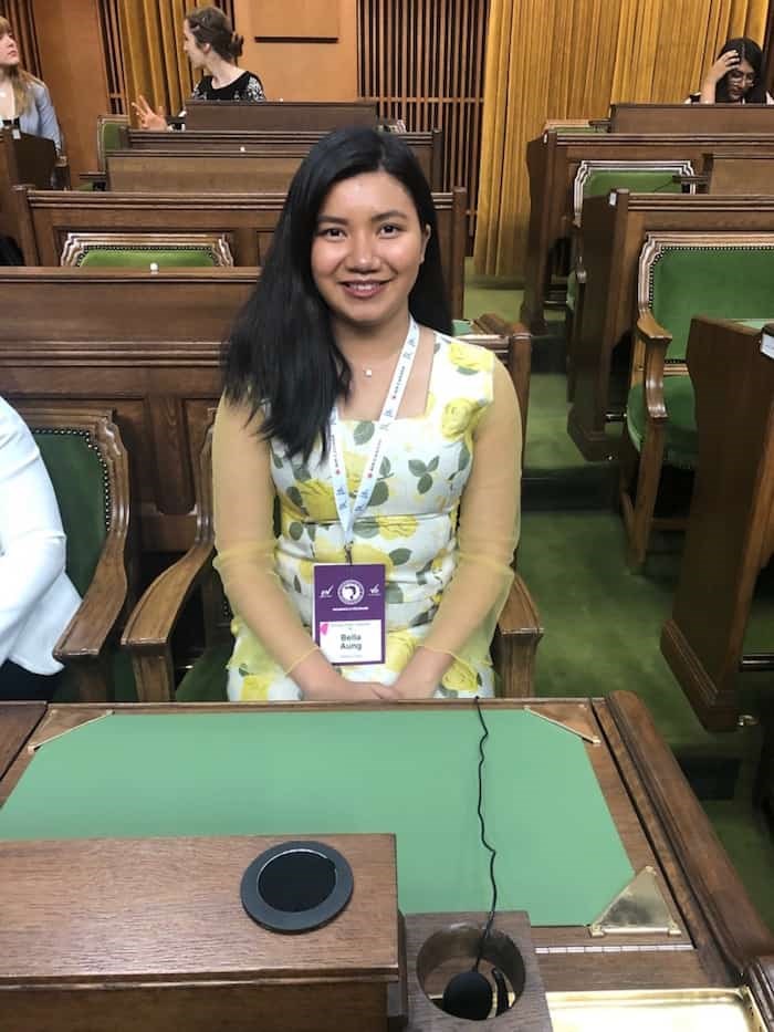  Bella Aung, representing Burnaby North-Seymour in the House of Commons for Daughters of the Vote 2019.