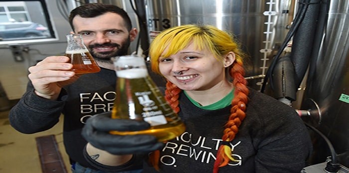  Faculty Brewing owner Mauricio Lozano and brewer Jacquie Loehndorf. Photo by Dan Toulgoet