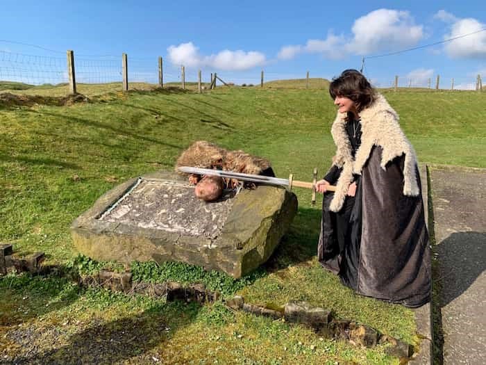  Belfast-based tour guide Dee Morgan, right, hams it up on a Game of Thrones tour of Northern Ireland. Photo Jennifer Bain