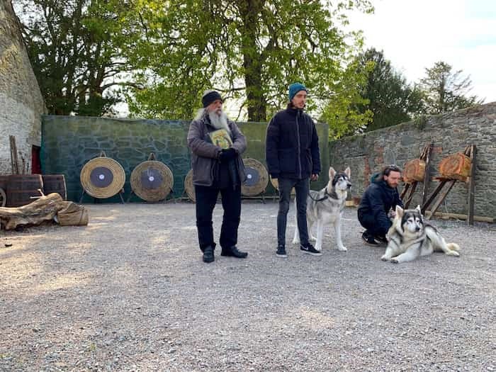  Meeting the Northern Inuit dogs that appear as pups in GoT. Their owners, Caelan (centre) and Ross (right) Mulhall, along with their dad William (left) all appear as extras in the show. Photo Jennifer Bain