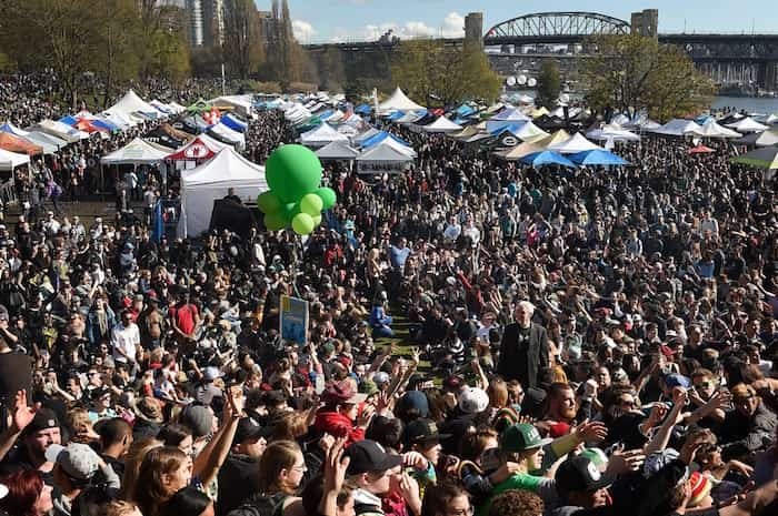  For most of its 25-year history, 4/20 was held downtown at the Vancouver Art Gallery. With crowds increasing every year, it moved to Sunset Beach in 2016. Photo Dan Toulgoet