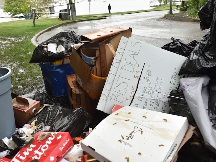  A pile of garbage waited to be picked up near the entrance to Sunset Beach Park parking lot on April 22. Photo Dan Toulgoet