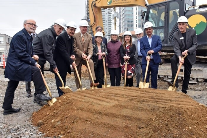  Politicians held gold-coloured shovels at a ceremonial groundbreaking for a new 125-unit non-market rental project in Metrotown. Photo by Kelvin Gawley