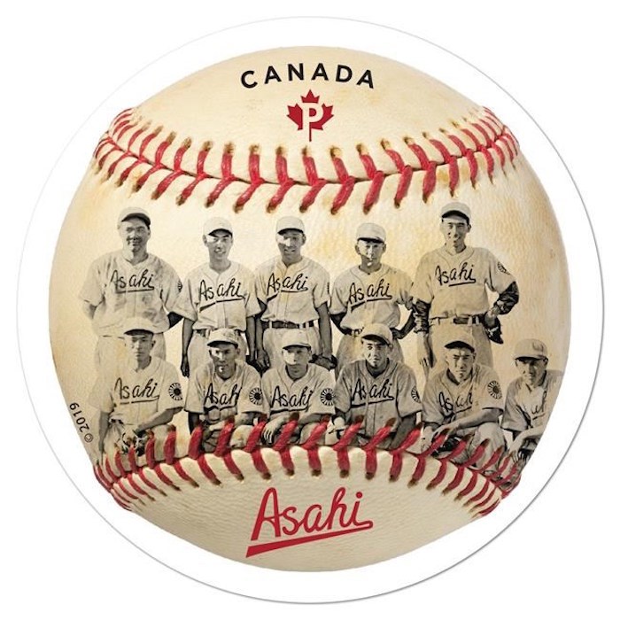  A new Canada Post stamp, shown in a handout, honours an amateur Japanese-Canadian baseball team that used sport to battle racism and discrimination.The Vancouver Asahi formed in 1914 and thrilled fans in the city until 1941 when it was disbanded during the Second World War as Canada interned more than 20,000 people, most of them Canadians of Japanese descent. THE CANADIAN PRESS/HO-Canada Post