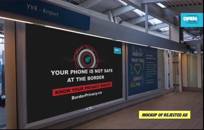  A mock up of the ad rejected by YVR. Photo: OpenMedia/Twitter