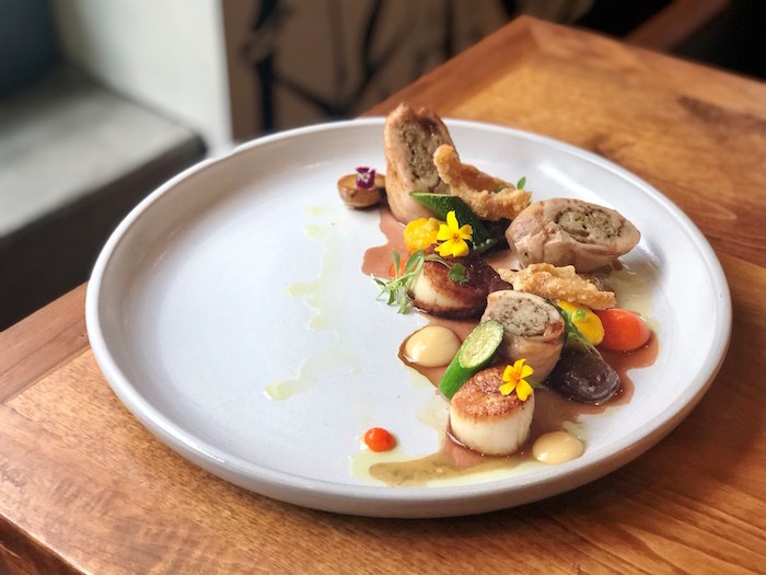  Free Range Fraser Valley Chicken Ballotine and Pan Seared Scallops. Photo by Lindsay William-Ross