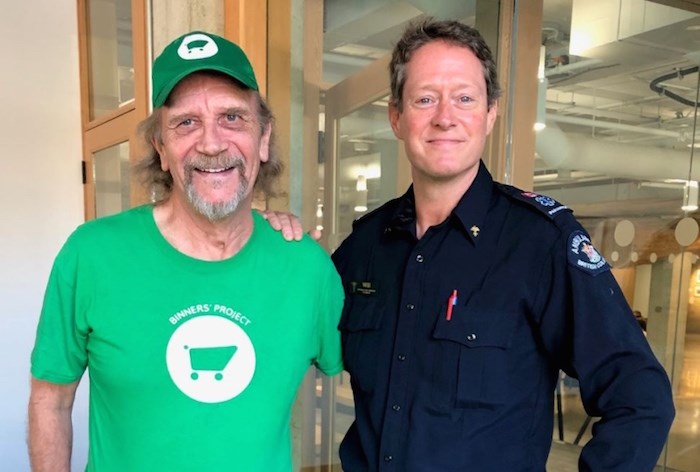  Michael Leland, left, was reunited with paramedic Will Riordon May 7 almost one year to the day that Riordon saved his life. Photo courtesy BC Emergency Health Services.