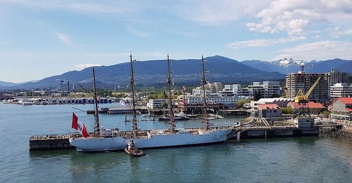  An alternate view taken from the 85 tonne Seaspan Crane shows the ship's impressive 115.5 metre length. photo supplied Shawn R. Schaubel