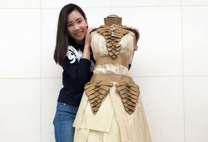  Juliana Shih with her paper recreation of a Chanel gown.