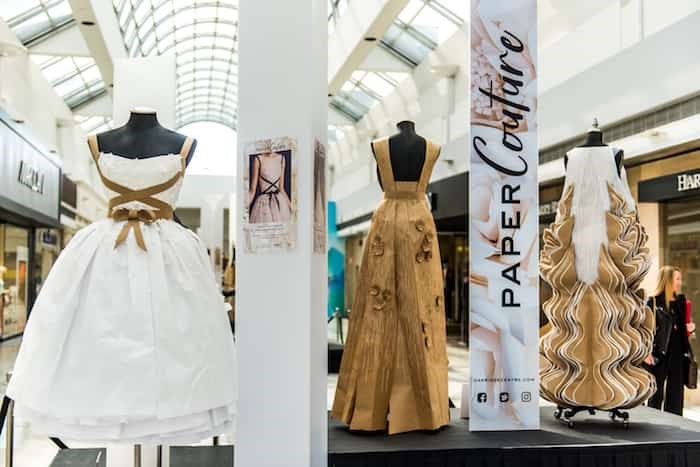  Some of the paper gowns on display at the Paper Couture exhibition at Oakridge Centre.