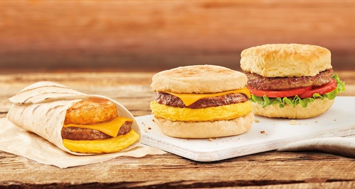  Three breakfast sandwiches at Tim Hortons use the Beyond Meat Sausage patty. Photo courtesy Tim Hortons.