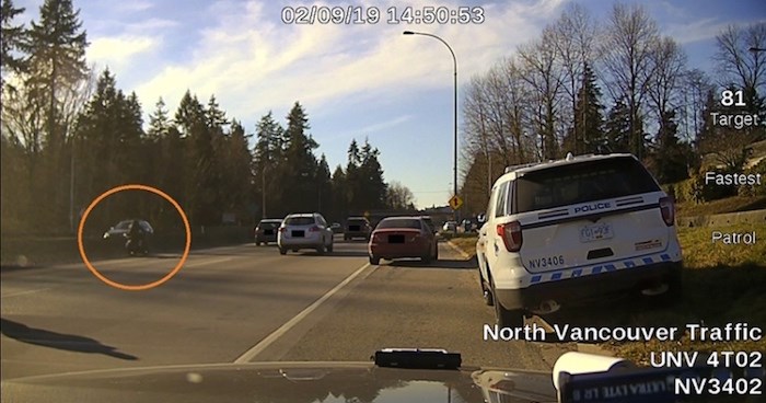  North Vancouver RCMP dashcam footage shows the suspect making his escape on February 9. Photo courtesy North Vancouver RCMP.
