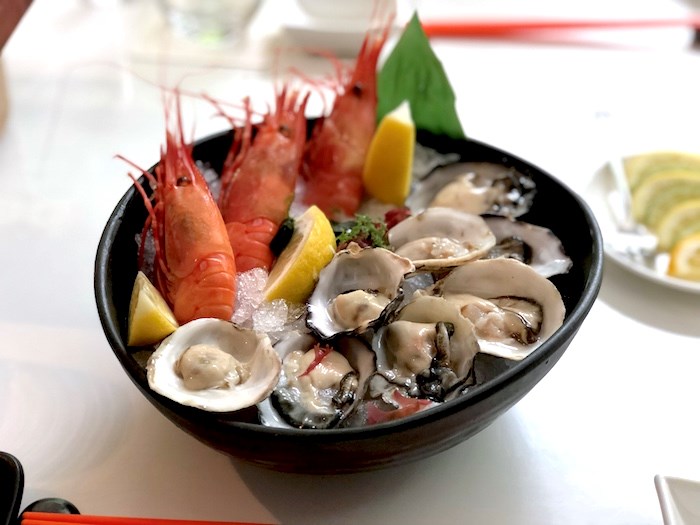  Poached spot prawns and oysters. Photo by Lindsay William-Ross