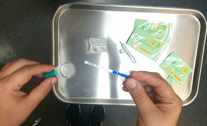  New home-drug testing kits determine whether drugs are contaminated with fentanyl or a fentanyl-analogue, ideally encouraging users with drugs that test positive to take more caution and not use alone. Photo Vancouver Coastal Health