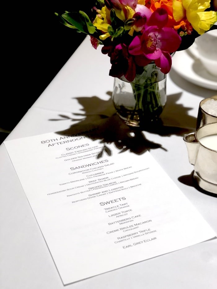  80th Anniversary Afternoon Tea menu. Photo by Lindsay William-Ross/Vancouver Is Awesome