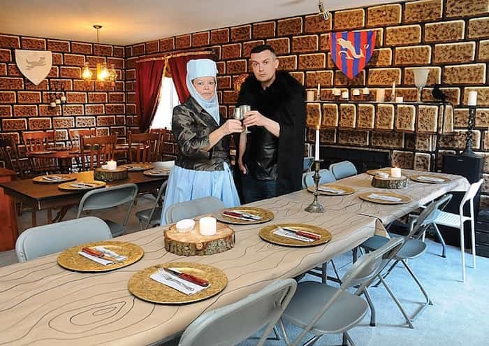  Leanne Lebel and son Scott toast the end of Game of Thrones with a meat and mead party on May 19. photo Cindy Goodman, North Shore News