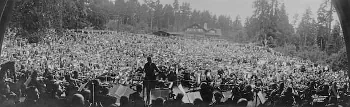  The VSO performs at Malkin Bowl in Stanley Park, July 1934. - Photo by Vancouver Symphony Orchestra