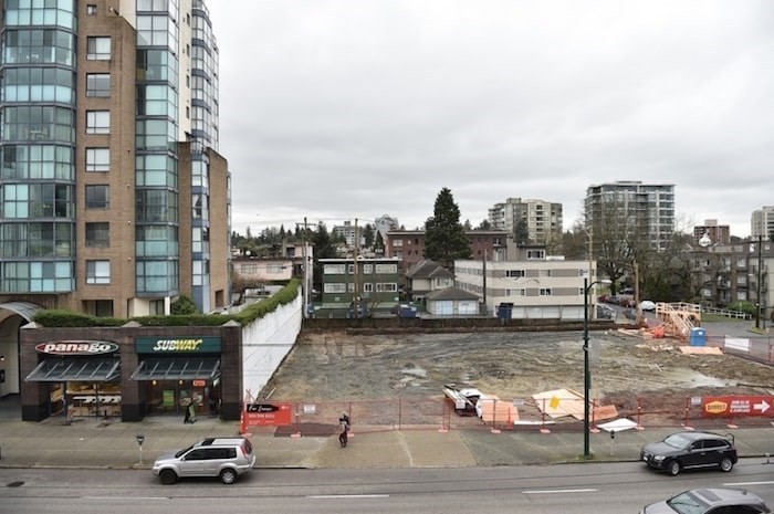  An empty lot at West Broadway and Birch is the subject of another battle over the scale of a potential development. Photo Dan Toulgoet