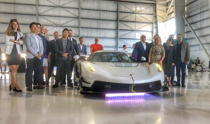  Around 100 car enthusiasts greet the Jesko when it was unveiled in Richmond last Friday. Photo courtesy Weissach Vancouver