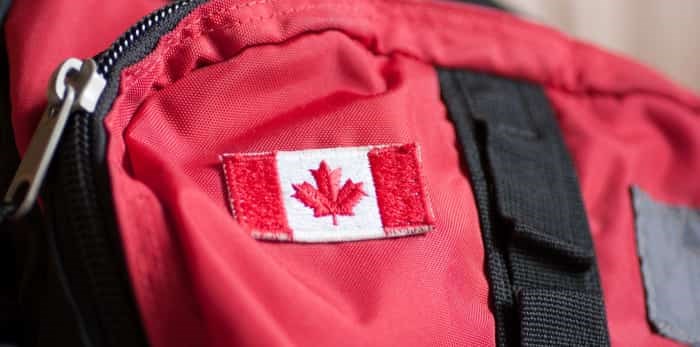  Canadian flag on a backpack / Shutterstock