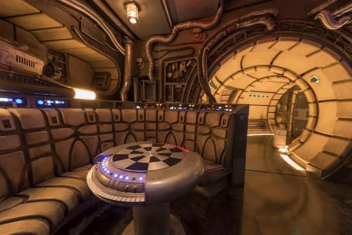  The famous main hold lounge is one of several areas Disney guests will discover inside Millennium Falcon: Smugglers Run before taking the controls in one of three unique and critical roles aboard the fastest ship in the galaxy at Star Wars: Galaxy’s Edge. Photo Joshua Sudock/Disney Parks