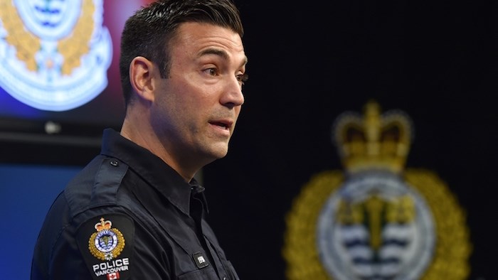  VPD Sgt. Jason Robillard outlines the charges laid against Paul Doczi at a media briefing on Monday morning. Photo by Dan Toulgoet/Vancouver Courier