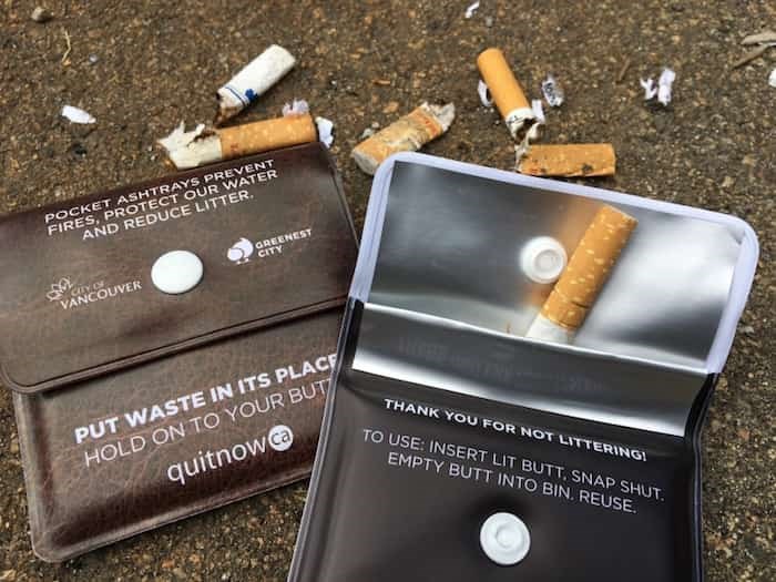  The city recently made available thousands of free pocket ashtrays for smokers to store their butts rather than snub out on the ground. Photo Dan Toulgoet